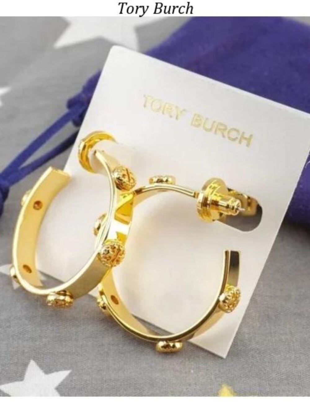 Tory Burch Milgrain Studded Hoop Earrings in Gold